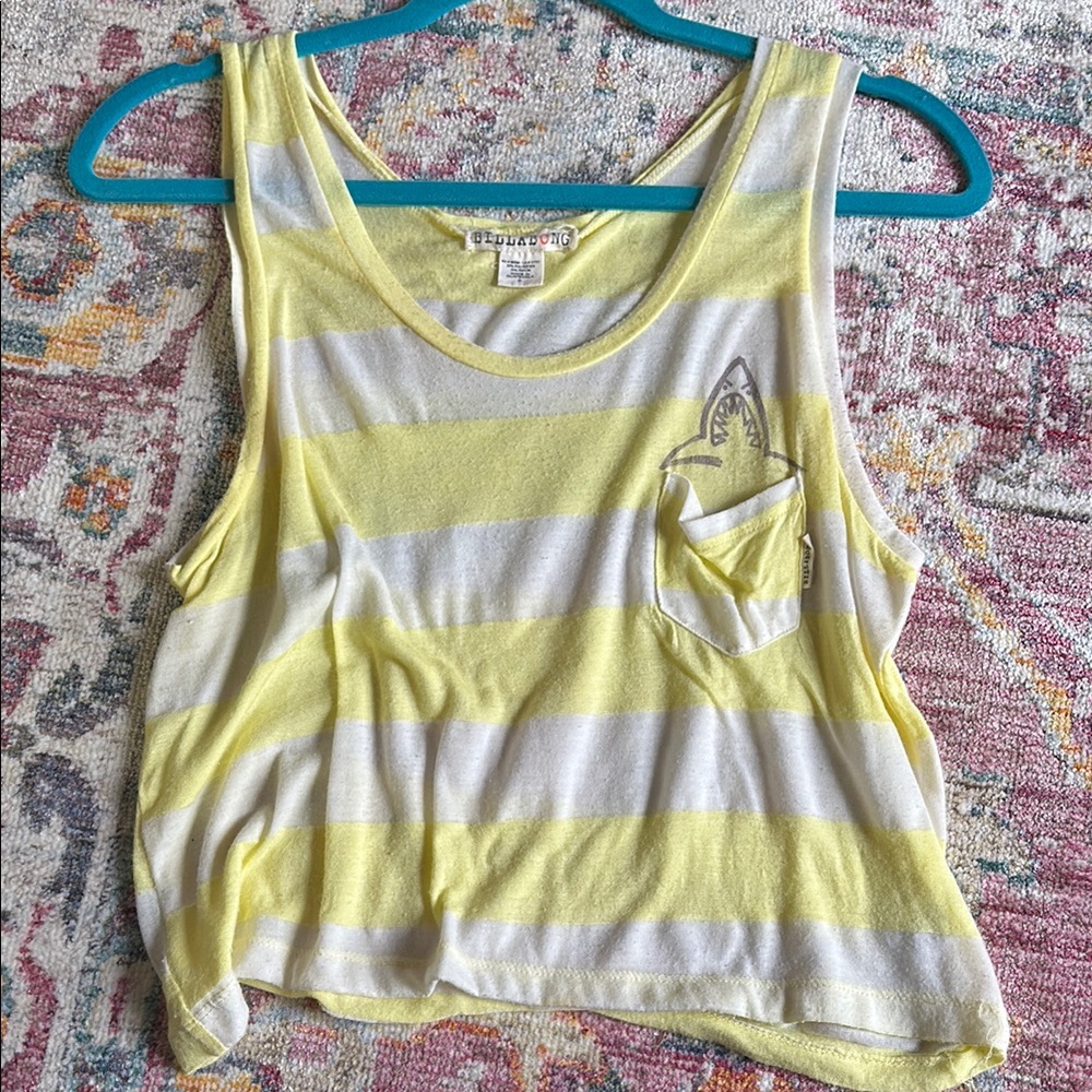 Billabong Yellow and White Striped Women's Crop Tank Top